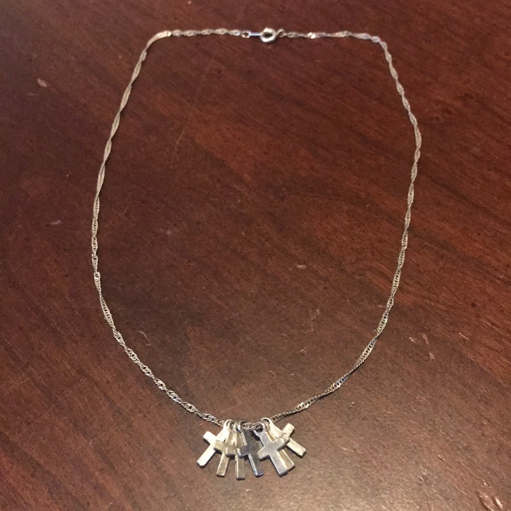 Vintage Silvertone Multi Cross Charm Necklace